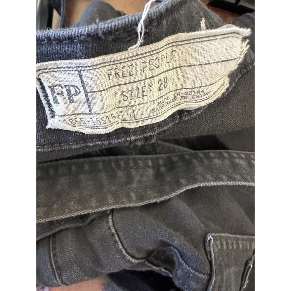Free People Washed Black Denim Overalls One-Piece Size 28 Strappy Faded Pockets - Picture 9 of 16